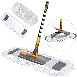 Midyb Floor Mops, Industrial Commercial Cotton Dust Mop with 2 Washable Pads, Professional Microfiber Flat Mop with 125cm Adjustable Handle for Home Mall Hotel Office Garage Floor Cleaning