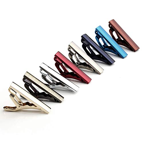 Zysta 8PCS Exquisite Boys Skinny Ties Bar Men Mini Tie Clips Set Multiple Colors Stainless Steel Formal Dress Shirts Necktie Pinch Tack 1 1/3 inch + Gift Box2