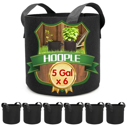 HOOPLE 6Pack 5 Gallon Grow Bags Garden Heavy Duty Non-Woven