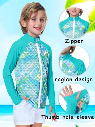 Image of AOBUTE Unisex Kids Zipper Rash Guard Boys UPF 50+ UV Protection Sun Shirt with Thumb Hole 3-12 Years
