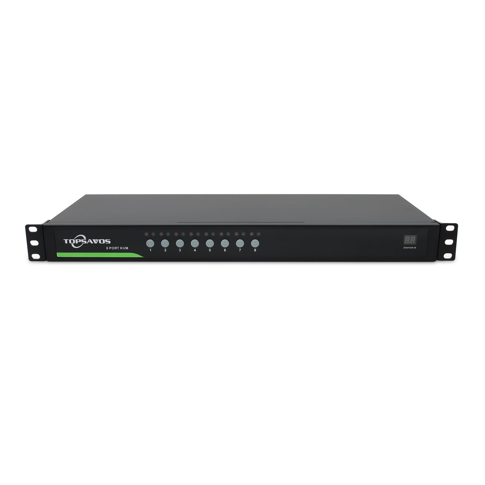 TOPSAVOS 8 Port 1U Rackmount VGA USB KVM Switch, Up to 2048 x 1536 Resolution with On-Screen Display and Cables, 8 in 1 Out Support Hotkey Button OSD Switching for Linux, Windows, Mac, Unix