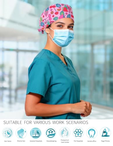 Image of Kousenpu Scrub Caps for Women, Adjustable Women's Surgical Cap with Buttons, Breathable Cute Design for Nurses and Doctors