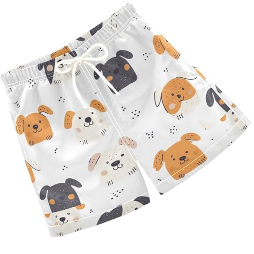 Pigsaly Boys' Swim Board Shorts Funny Puppy White Black Dog Boy's Swim Trunks Kids Swimwear XS