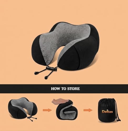 Image of DOLTAS Memory Foam Travel Pillow for Neck Pain Relief, Includes Eye Mask & Noise Isolating Ear Plugs, Portable Combo for Men & Women, Ideal for Long Flights & Road Trips | Velvet Black