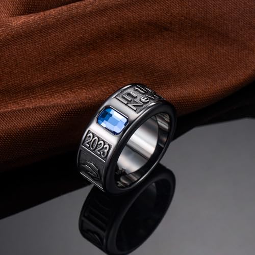 Dorunmo Personalied Mens Class Band 925 Sterling Sliver 2025 Graduation Ring High School Rings for Men Black Class Rings, Customizable Patterns and Birthstone3
