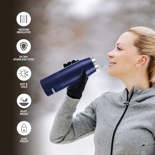 Image of Milton Sparkle 900 Thermosteel Water Bottle with Easy Sip Cap and Handle, 920 ml, Vacuum Insulated Stainless Steel, Hot and Cold, On The Go Bottle for Office College, Blue