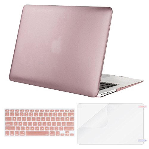 MOSISO Plastic Hard Case & Keyboard Cover & Screen Protector Compatible with MacBook Air 11 Inch, Pure Light Pink Gold