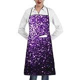 ZIMBRO Beautiful Purple Glitter Adjustable Bib Apron Ladies With Pockets Chef Apron Thickened Long A