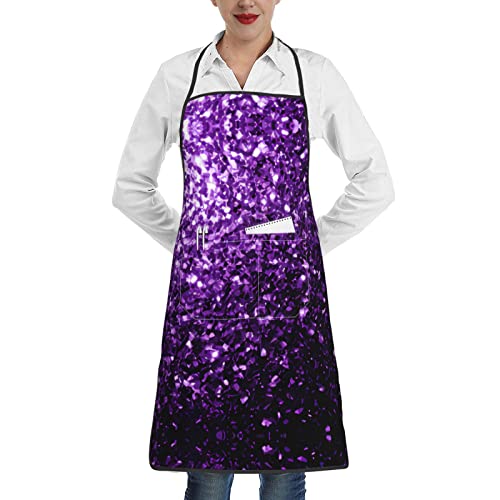 Zimbro Beautiful Purple Glitter Adjustable Bib Apron Ladies With Pockets Chef Apron Thickened Long Apron Cooking Apron Men Gift #TOP7