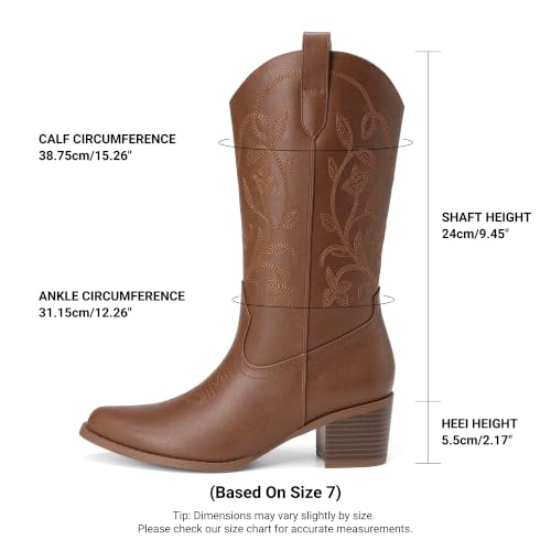 Image of DREAM PAIRS Women's Western Mid Calf Boots Cowboy | Square Toe Chunky Embroidered Boots, Suitable for Music Festivals and Everyday Outfits, Slip on Fashion Booties