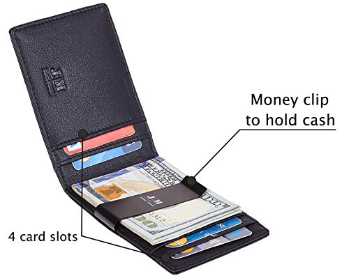 Gostwo Mens Bifold Wallet Money Clip RFID Blocking Travel Wallet Credit Card Holder (napa black size A)
