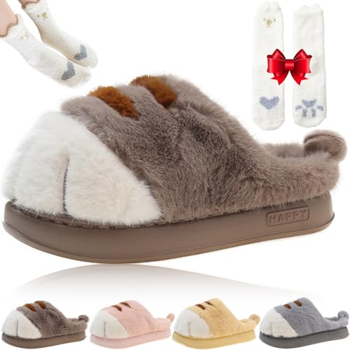 Cat Paw Slippers, 2025 New Cat Paw Slippers for Women, Cat Foot Slippers, Cat Paws Slippers, Warm Cozy Fuzzy Christmas Cat's Paw Slippers