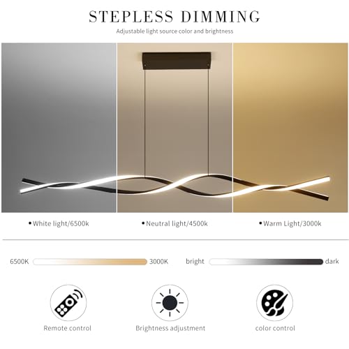 Mikeru 150CM Wave Pendant Light, 10%-100% Dimmable, Remote Control for 3 Colors Light 3000K/4500K/6000K, Gold Kitchen Island Lights for Dining Room, Living Room - Cosy Home Interiors Mikeru 150CM Wave Pendant Light, 10%-100% Dimmable, Remote Control for 3 Colors Light 3000K/4500K/6000K, Gold Kitchen Island Lights for Dining Room, Living Room - Image 3