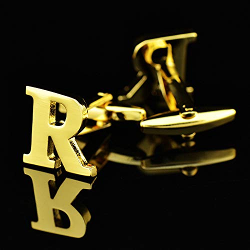 Daesar Mancuernillas para Hombre Set Dorado Inicial R miniatura 4