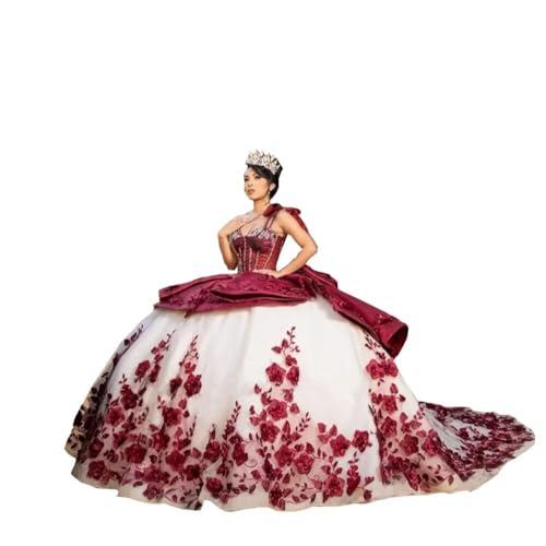 Floral Pearls Flowers Lace Cinderella Dresses for Sweet 16 One Shoulder Ball Gowns Masquerades 2025