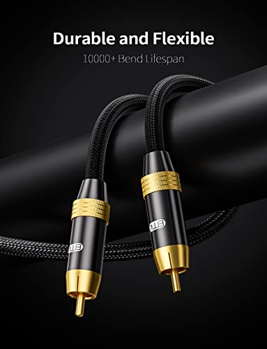Subwoofer Cable,Emk Digital Coaxial Audio Cable [24K Gold-Plated, Durable Cotton] Premium S/Pdif Rca Male To Rca Male For Home Theater, Soundbar,Speaker,Hdtv, Subwoofer, Hi-Fi Systems (Black-3.3Ft/1M) #TOP2