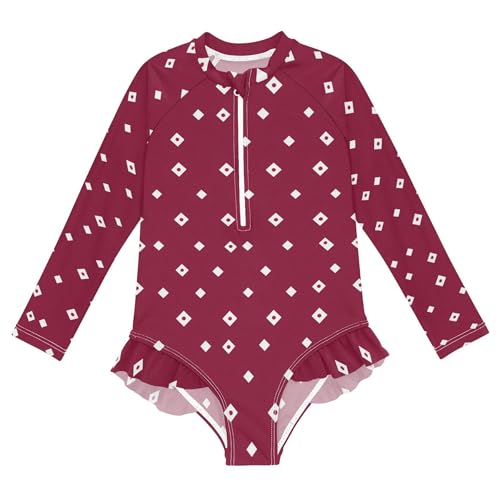 Red Square Girls Long Sleeve Rashguard Swimsuit UV Protection One-Piece Swimwear Bathing Suit B0404770