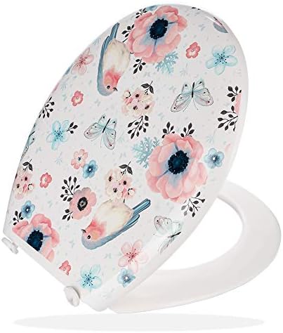 JOTOM Premium Quality Toilet Seat,Easy to Mount,Beautiful Printed Design Toilet Seats for Bathroom (Flowers and Birds)