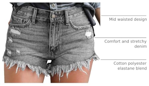 Image of onlypuff Women Denim Shorts Ripped Mid Waisted Jean Shorts with Pockets