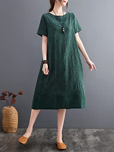 Mingzhe Vestido feminino solto com bolsos manga curta vestido casual de férias