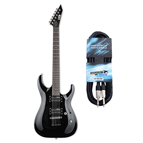 ESP LTD MH-10 KIT BLK Guitare électrique noire + câble jack Keepdrum - Les Beatles, Paul McCartney, John Lennon, RIngo Starr, George Harrison ESP LTD MH-10 KIT BLK Guitare électrique noire + câble jack Keepdrum