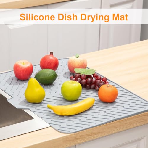 Image of Supvox 23 * 17 Inches Silicone Slope Draining Mat, Square Large Drainage Plate, Simple Picnic Diatom Mud Bar Mat (Grey)