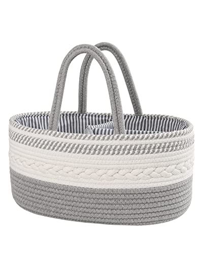 Image of HONIZER Baby Diaper Caddy Organizer, Cotton Rope Diaper Storage Organizer for Changing Table, Baby Diaper Storage Basket with Removable Inserts & Long Handles, Baby Gift Baskets for Baby Girl, Boy