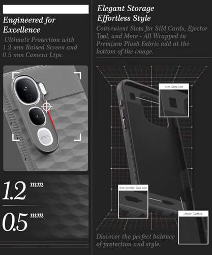 Image of WOW IMAGINE Back Cover for Vivo Y400 Pro 5G with Hexa Cube Design | Ultra Slim Soft Rubberised Case | Inner Velvet Fabric | Matte Silicone Flexible Mobile Case | Camera Protection - Grey