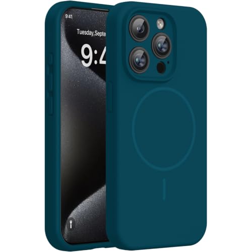 Image of miracase Magnetic for iPhone 15 Pro Case, [Soft Anti-Scratch Microfiber Lining], Compatible with MagSafe, Liquid Silicone Shockproof Drop Protection Phone Case for 15 Pro, Teal