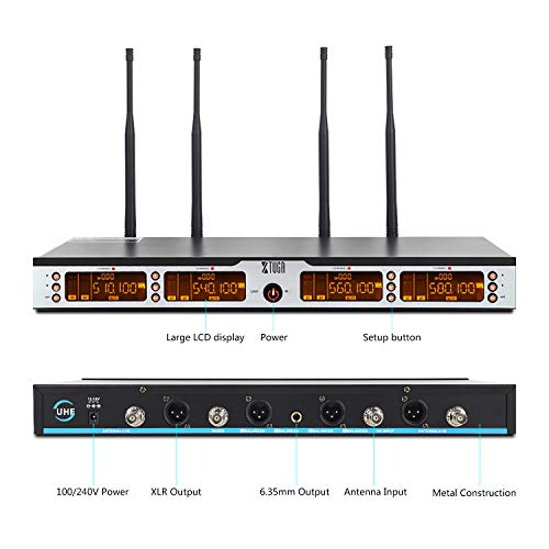 XTUGA SKM4000PLUS 4 x100 Channel UHF Wireless Handheld Microphone System with Selectable Frequencies Prevent Interference, Use for Family Party, Church, Small Karaoke Night (Range:200-320Ft) - Thumbnail 2
