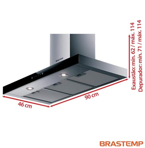 Coifa de Parede Tbox BAE90AR 90cm com Painel Touch on Glass 4V Brastemp