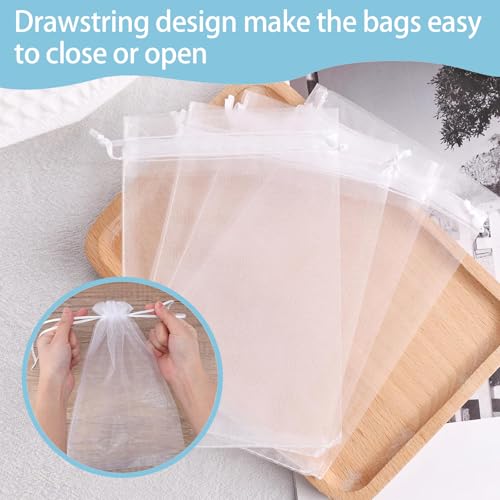 100 Stück Weiß Organzasäckchen, 15x20 cm Organzabeutel mit Kordelzug Schmuckbeutel zum Befüllen Organza Säckchen als Bonbonsbeutel Geschenktüten für Hochzeit Party Geschenk Bonbons