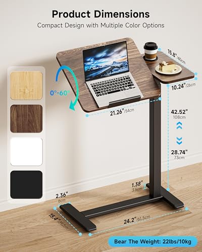 Image of BZIUM Overbed Bedside Table with Hidden Wheels, Adjustable Medical Tilt Top Hospital Bed Table Over The Bed, Rolling Desk Mobile Standing Desk (31.5x15.8, Walnut)