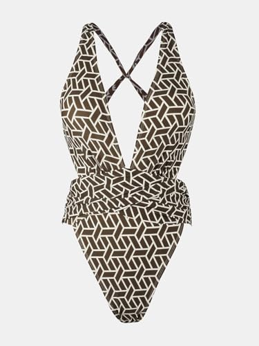 CUPSHE One Piece Swimsuit for Women Bathing Suit Cut Out Cross Back Tie Deep V Neck Ruched High Cut