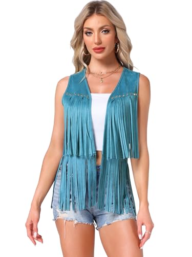 Image of Allegra K Women's Fringe Top Vest Open Front Western 70s Outfits Faux Suede Tassel Cardigan