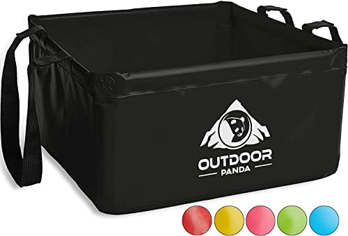 Outdoor Panda | Recipiente plegable de 15 o 20 litros - cuadrado | Recipiente de camping plegable de lona resistente | Alternativa al recipiente y al fregadero de plástico | negro