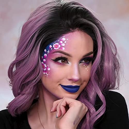K'ryssma Short Bob Lace Front Wig Ombre Purple Synthetic Wig For Women Dark Roots To Ash Purple Wavy Wig Heat Resistant #TOP3