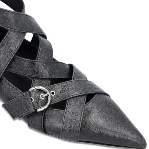 Women's Punk Ballet Flats Pointed Toe Ankle Strap Ballerina Shoes Buckle Crossed Strappy Comfortable Flat Shoes for Party Office Prom2