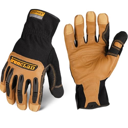 Ironclad Ranchworx Work Gloves RWG2, Premier Leather Work Glove, Performance Fit, Durable, Machine Washable, (1 Pair), RWG2-04-L,Brown/Black
