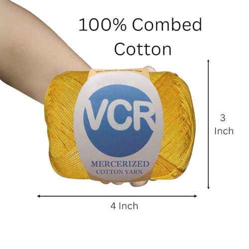 Image of VCR 4 Ply Goldenrod 100% Mercerized Cotton Yarn, 60 Grams Hank, 190 Meters Length, Cotton Combed Ball, Smooth and Glossy Crochet Yarn for Crochet and Knitting, Pack of 1, Suitable for DIY Crafts