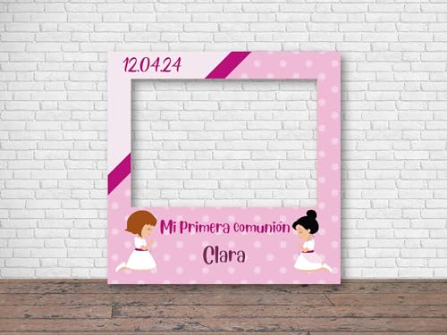 Oedim Photocall Mi Primera Comunión Niña Personalizado, 100 x 100 cm, Eventos o Celebraciones puntuales, Ventana Troquelada, Photocall Divertido
