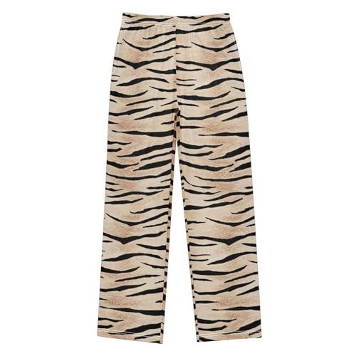 Tiger Skin Print Boys Long Pants Soft Trousers Elastic Waist Kids Lounge Bottoms with Pockets S-XL