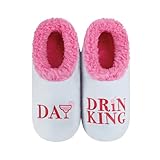 Snoozies Pairables Day Drinking Slippers for Women, Sherpa-Lined Soft Slippers Non-Skid, Ladies Gifts (Day Drinking, Medium)