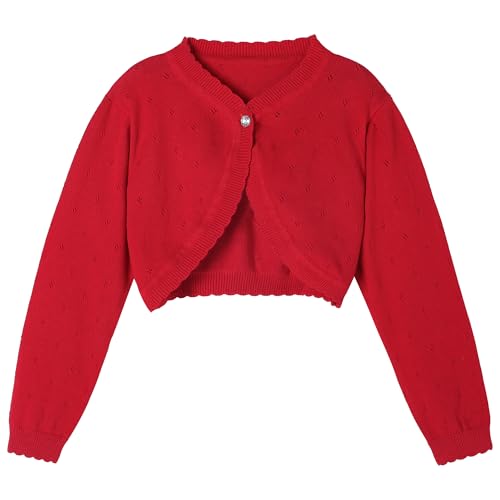 RIMILLCESS Red Girls Cardigan 7-8 Years Bolero Shrug Christmas Sweater Knit Crop Jacket