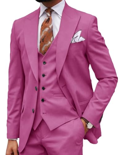 Men's 3 Piece Slim Fit Suit Set 2 Button Solid Jacket Vest Pants Set for Wedding Business Party Dinner