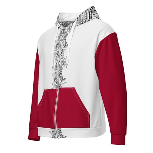 Sweat à capuche polynésien rouge veste zippée vêtement ethnique confortable