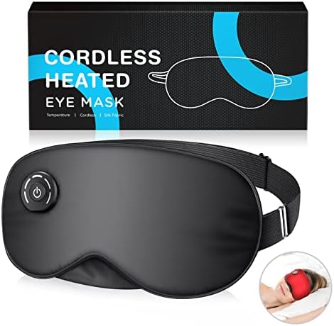 Heated Eye Mask Cordless, USB Eyes Heating Pad, Eye Massager Mask for Sleeping, Electric Warm Eye Compress for Dry Eyes, Relief Stye, Blepharitis, Chalazion, Sleep Mask Gift for Men Women(Black)