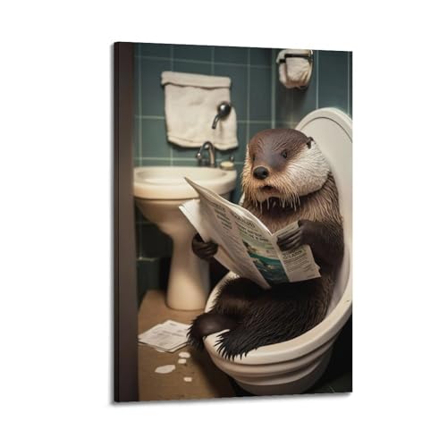 Impression sur toile loutre lisant un journal grand format 60x90 cm moderne