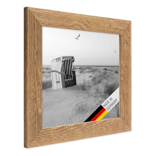 Bilderrahmen 15x15 cm Holz Eiche-Optik, Echtholz-Rahmen rustikal, Strandhaus, Made in Germany, Echtglas, zum Aufhängen & Aufstellen… – Ansicht 1