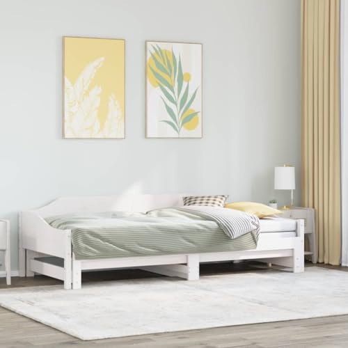 Ziaphsol Sofá cama extensible blanco 90 x 190 cm madera maciza de pino, sofá cama con somier, diseño 2 en 1, cama funcional para habitaciones de invitados, estructura robusta